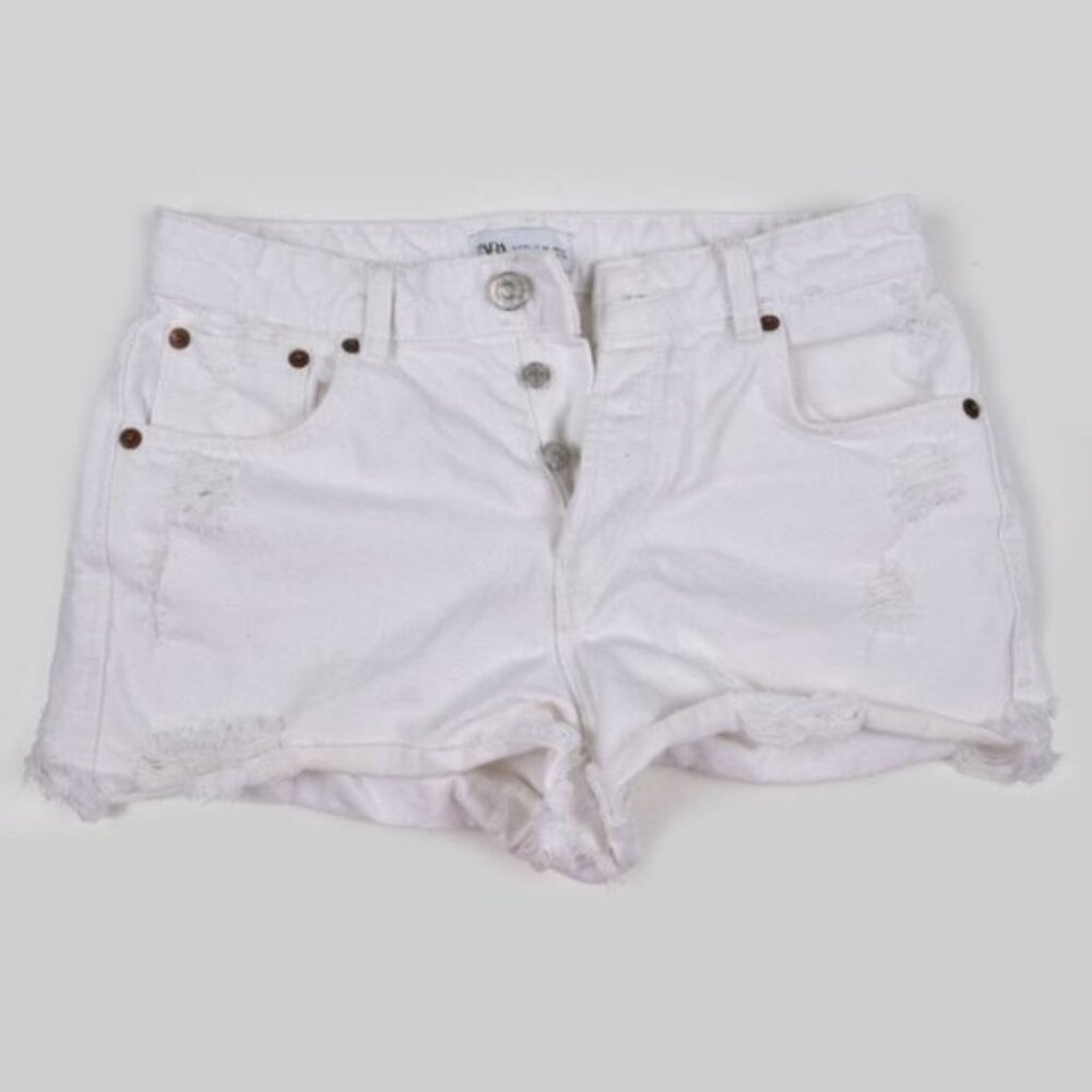 Zara High  Rise White Jean Short Distressed Button Fly Size 4 - Picture 2 of 4